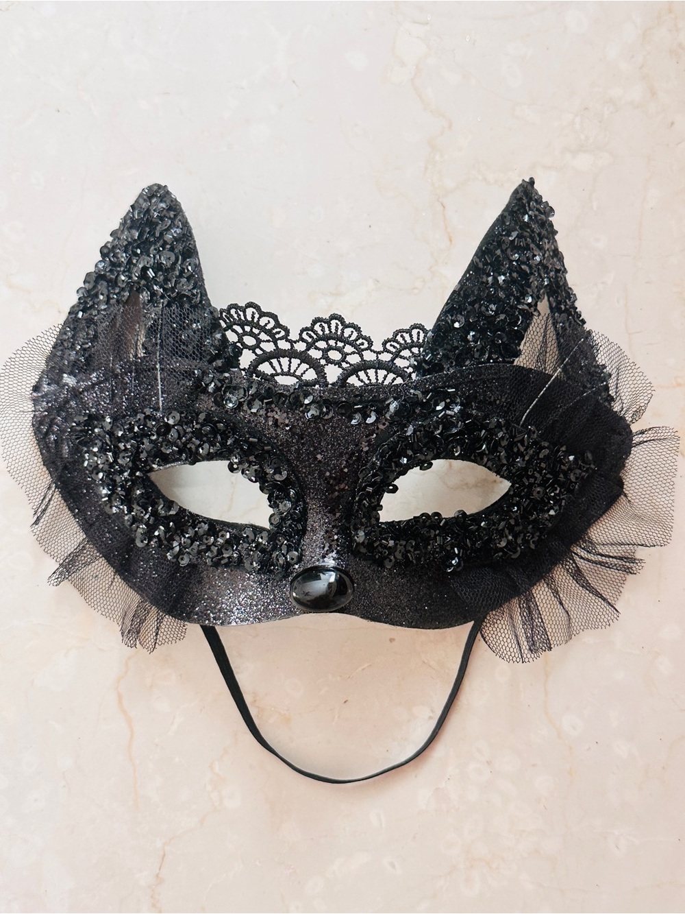 Black Sequin Cat Eye Masquerade Mask